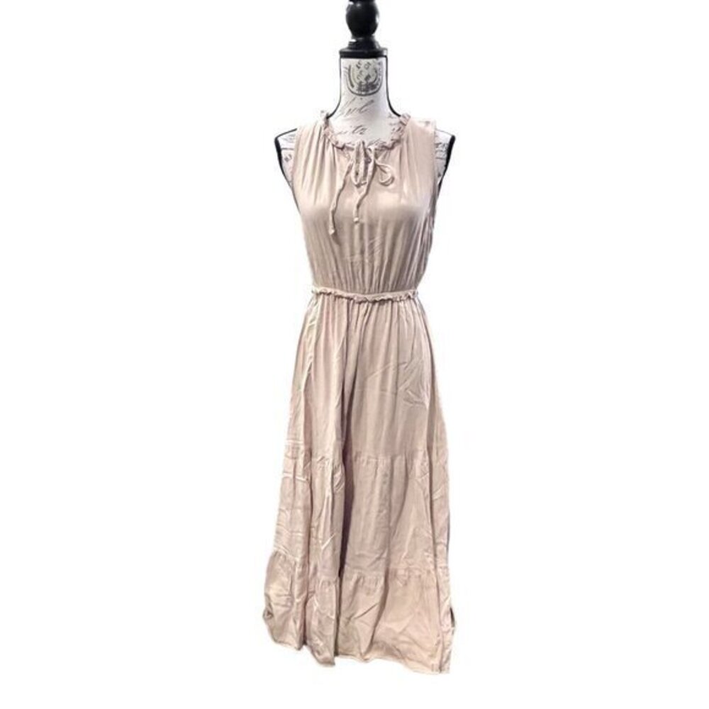 Kirundo Maxi Tiered Dress Beige Sleeveless Elastic Waist Size M Viscose BOHO EUC